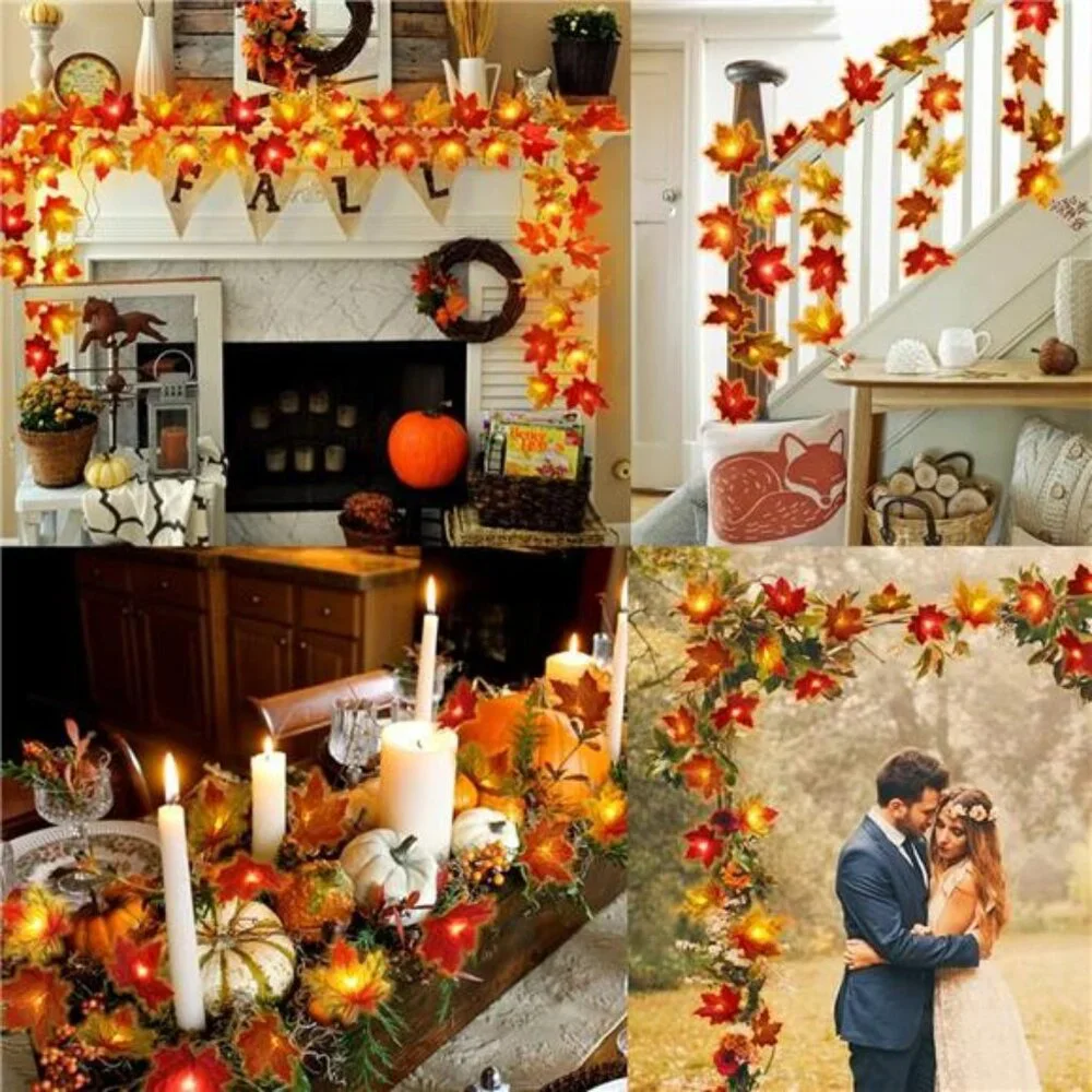 2 Pack Maple Leaf Lights, 20ft 40 LED Fall Garland, Battery Operated for Home De